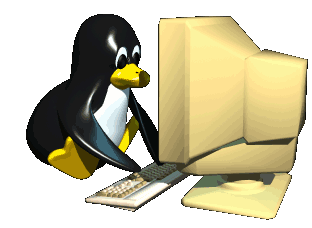 penguin typing on computer.